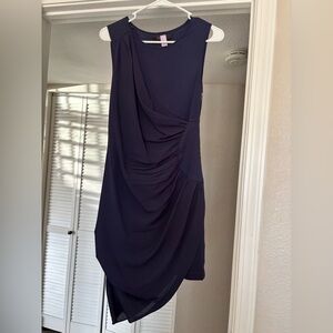 Elegant Navy Draped Sleeveless Dress